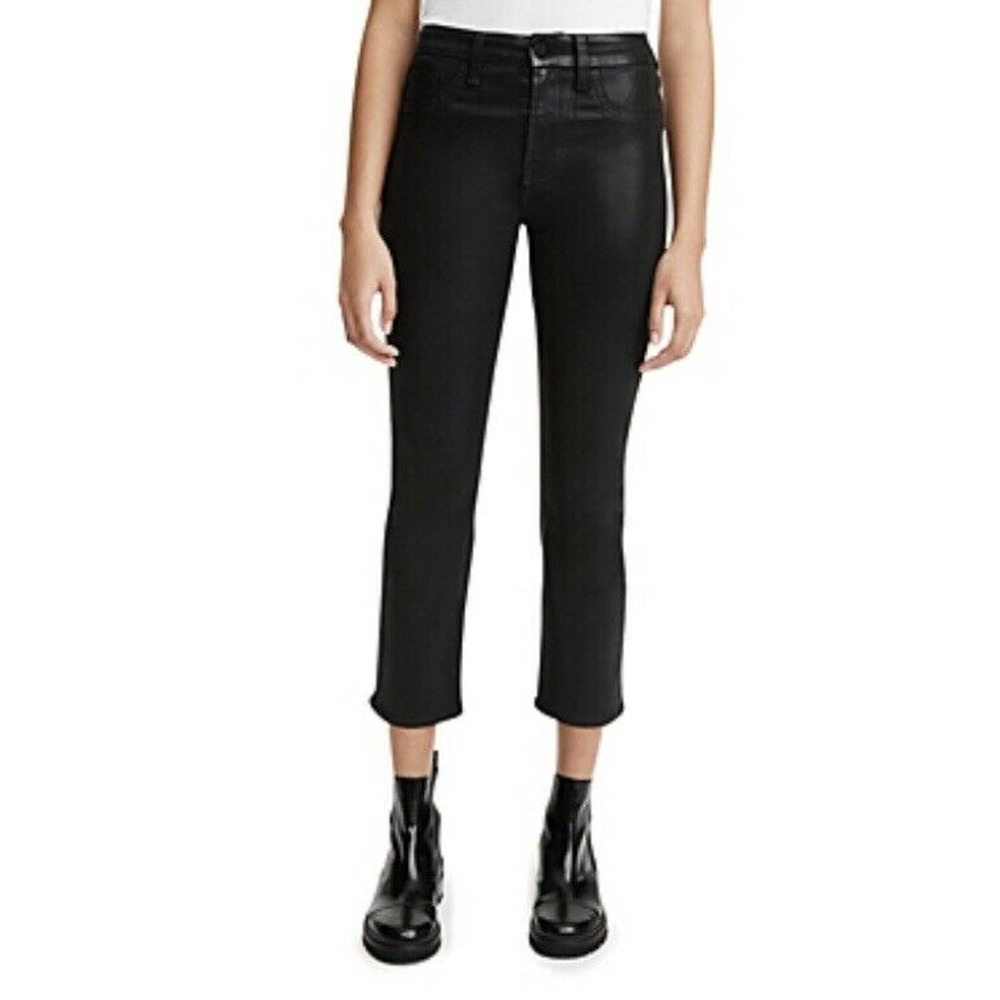 NWT Jenn 7 by 7‎ For All Mankind Womens Ankle Straight Black Coated Jeans Size 0